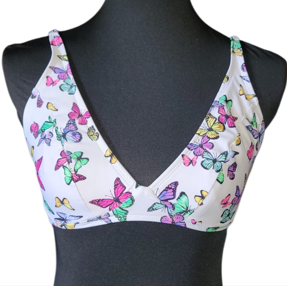 NOBO white butterfly print wireless triangle bikini top Size L (11-13)